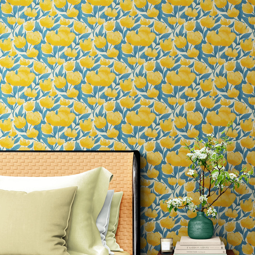 Yellow Floral Flower Background Pattern Wall Mural. #6456