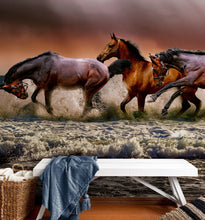 Cargar imagen en el visor de la galería, Wild Horses Galloping on Beach Wall Mural. Peel and Stick Wallpaper. #6458
