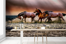 Cargar imagen en el visor de la galería, Wild Horses Galloping on Beach Wall Mural. Peel and Stick Wallpaper. #6458
