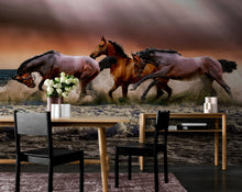 Load image into Gallery viewer, Wild Horses Galloping on Beach Wall Mural. Peel and Stick Wallpaper. #6458
