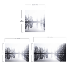 Load image into Gallery viewer, Foggy Woodland Wall Mural. Warm Grey Misty Forest Lakeview Peel and Stick Wallpaper. #6474
