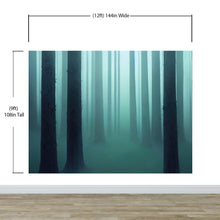 Cargar imagen en el visor de la galería, Foggy Forest Wall Mural. Emerald Green Mist Wallpaper. #6476
