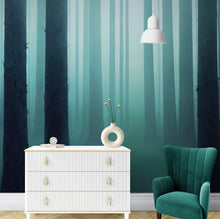 Carregar imagem no visualizador da galeria, Foggy Forest Wall Mural. Emerald Green Mist Wallpaper. #6476
