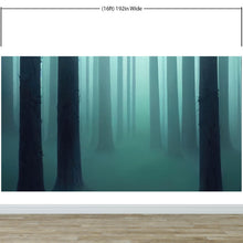 Cargar imagen en el visor de la galería, Foggy Forest Wall Mural. Emerald Green Mist Wallpaper. #6476
