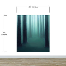 Load image into Gallery viewer, Foggy Forest Wall Mural. Emerald Green Mist Wallpaper. #6476
