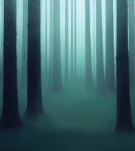 Cargar imagen en el visor de la galería, Foggy Forest Wall Mural. Emerald Green Mist Wallpaper. #6476
