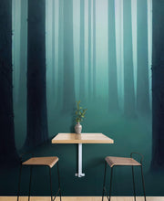 Cargar imagen en el visor de la galería, Foggy Forest Wall Mural. Emerald Green Mist Wallpaper. #6476
