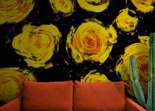 Cargar imagen en el visor de la galería, Flower Wallpaper Peel and Stick Wall Mural. Yellow Flowers on Black Background. #6499
