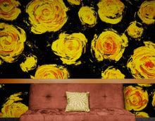 Cargar imagen en el visor de la galería, Flower Wallpaper Peel and Stick Wall Mural. Yellow Flowers on Black Background. #6499
