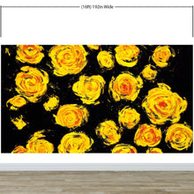 Cargar imagen en el visor de la galería, Flower Wallpaper Peel and Stick Wall Mural. Yellow Flowers on Black Background. #6499
