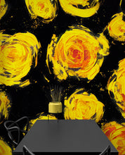 Load image into Gallery viewer, Flower Wallpaper Peel and Stick Wall Mural. Yellow Flowers on Black Background. #6499
