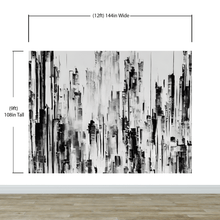 Load image into Gallery viewer, Black and White Urban City Wall Mural. Cyber Punk Cityscape. Minimalist Abstract Building Architect Wallpaper. #6487
