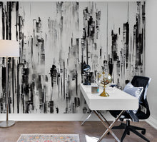 Carregar imagem no visualizador da galeria, Black and White Urban City Wall Mural. Cyber Punk Cityscape. Minimalist Abstract Building Architect Wallpaper. #6487
