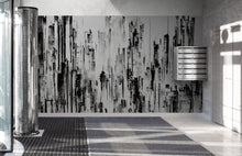 Carregar imagem no visualizador da galeria, Black and White Urban City Wall Mural. Cyber Punk Cityscape. Minimalist Abstract Building Architect Wallpaper. #6487
