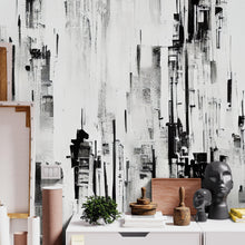 Carregar imagem no visualizador da galeria, Black and White Urban City Wall Mural. Cyber Punk Cityscape. Minimalist Abstract Building Architect Wallpaper. #6487
