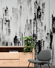 Carregar imagem no visualizador da galeria, Black and White Urban City Wall Mural. Cyber Punk Cityscape. Minimalist Abstract Building Architect Wallpaper. #6487
