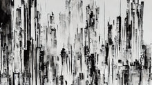 Carregar imagem no visualizador da galeria, Black and White Urban City Wall Mural. Cyber Punk Cityscape. Minimalist Abstract Building Architect Wallpaper. #6487
