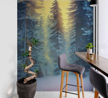 Load image into Gallery viewer, Big Sequoia Tree Wall Mural. Snow on Trees Peel and Stick Wall Mural. #6490
