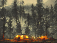 Cargar imagen en el visor de la galería, Camping Under the Stars Painting Wallpaper. Woodland Forest Wall Mural. Nature Wall Decor. #6492
