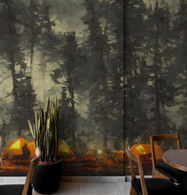 Load image into Gallery viewer, Camping Under the Stars Painting Wallpaper. Woodland Forest Wall Mural. Nature Wall Decor. #6492
