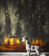 Load image into Gallery viewer, Camping Under the Stars Painting Wallpaper. Woodland Forest Wall Mural. Nature Wall Decor. #6492
