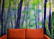 Load image into Gallery viewer, Watercolor Forest Wallpaper. Colorful Forest Peel and Stick Wall Mural. #6493
