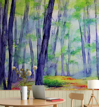 Load image into Gallery viewer, Watercolor Forest Wallpaper. Colorful Forest Peel and Stick Wall Mural. #6493
