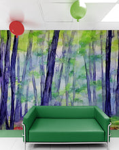 Load image into Gallery viewer, Watercolor Forest Wallpaper. Colorful Forest Peel and Stick Wall Mural. #6493
