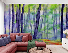 Load image into Gallery viewer, Watercolor Forest Wallpaper. Colorful Forest Peel and Stick Wall Mural. #6493
