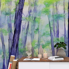 Load image into Gallery viewer, Watercolor Forest Wallpaper. Colorful Forest Peel and Stick Wall Mural. #6493
