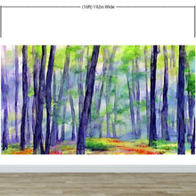 Load image into Gallery viewer, Watercolor Forest Wallpaper. Colorful Forest Peel and Stick Wall Mural. #6493
