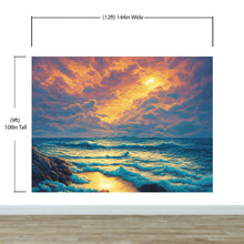 Load image into Gallery viewer, Dramatic Scene of a Sunset Over Blue Ocean Wall Mural Peel and Stick Wallpaper. #6495
