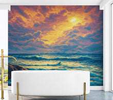 Load image into Gallery viewer, Dramatic Scene of a Sunset Over Blue Ocean Wall Mural Peel and Stick Wallpaper. #6495
