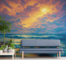 Load image into Gallery viewer, Dramatic Scene of a Sunset Over Blue Ocean Wall Mural Peel and Stick Wallpaper. #6495
