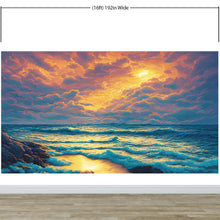 Load image into Gallery viewer, Dramatic Scene of a Sunset Over Blue Ocean Wall Mural Peel and Stick Wallpaper. #6495
