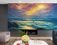 Load image into Gallery viewer, Dramatic Scene of a Sunset Over Blue Ocean Wall Mural Peel and Stick Wallpaper. #6495
