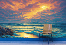 Load image into Gallery viewer, Dramatic Scene of a Sunset Over Blue Ocean Wall Mural Peel and Stick Wallpaper. #6495
