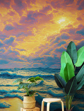 Load image into Gallery viewer, Dramatic Scene of a Sunset Over Blue Ocean Wall Mural Peel and Stick Wallpaper. #6495
