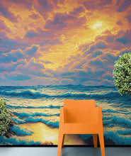 Load image into Gallery viewer, Dramatic Scene of a Sunset Over Blue Ocean Wall Mural Peel and Stick Wallpaper. #6495
