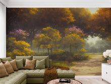 Cargar imagen en el visor de la galería, Vintage Trees in Park Wallpaper. Peel and Stick Wall Mural. #6496
