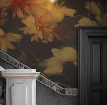 Cargar imagen en el visor de la galería, Vintage Dark Background with Yellow Flowers Botanical Wallpaper. #6497
