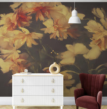 Cargar imagen en el visor de la galería, Vintage Dark Background with Yellow Flowers Botanical Wallpaper. #6497
