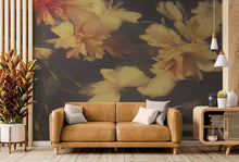 Cargar imagen en el visor de la galería, Vintage Dark Background with Yellow Flowers Botanical Wallpaper. #6497
