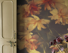 Load image into Gallery viewer, Vintage Dark Background with Yellow Flowers Botanical Wallpaper. #6497
