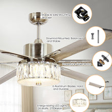 Cargar imagen en el visor de la galería, 65&quot; Modern Brushed Nickel DC Motor Downrod Mount Reversible Ceiling Fan with Lighting and Remote Control
