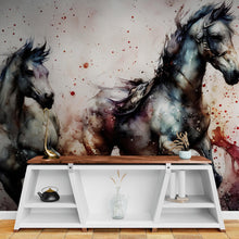 Cargar imagen en el visor de la galería, Horse Galloping Watercolor Painting. Cowboy Peel and Stick Wall Mural. #6500
