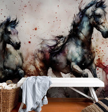 Cargar imagen en el visor de la galería, Horse Galloping Watercolor Painting. Cowboy Peel and Stick Wall Mural. #6500
