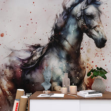 Cargar imagen en el visor de la galería, Horse Galloping Watercolor Painting. Cowboy Peel and Stick Wall Mural. #6500
