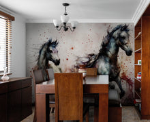 Cargar imagen en el visor de la galería, Horse Galloping Watercolor Painting. Cowboy Peel and Stick Wall Mural. #6500
