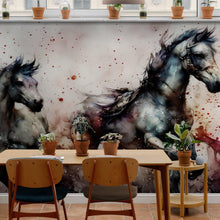 Cargar imagen en el visor de la galería, Horse Galloping Watercolor Painting. Cowboy Peel and Stick Wall Mural. #6500
